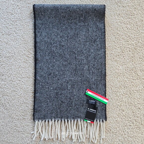 Il Moro Forenze Accessories - NWT Wool/Cashmere Blend Herringbone Black White Italy Il Moro Firenze
